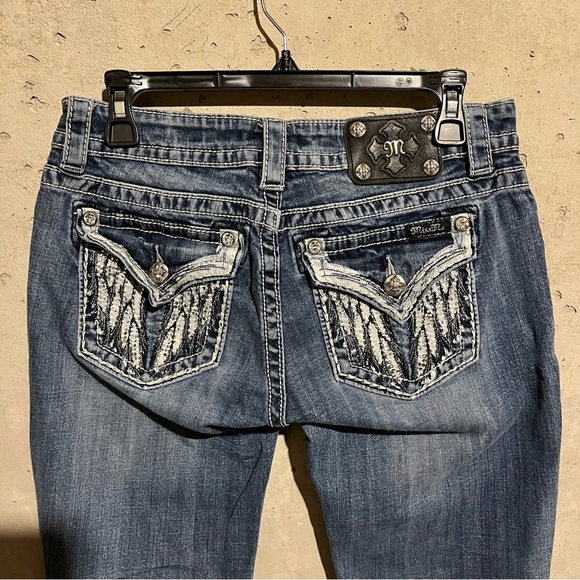 Miss Me Signature Skinny Jeans Angel Wings Feathers Back Flap Pockets Size 29 - Picture 2 of 10
